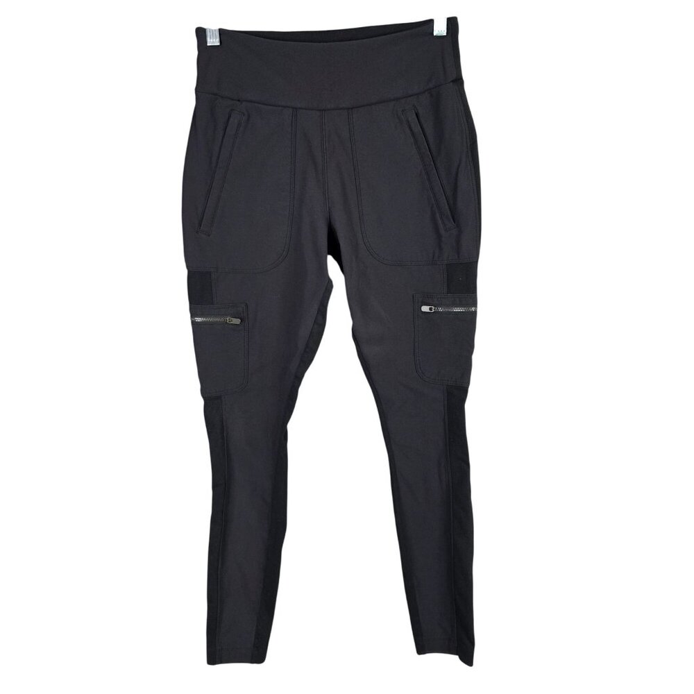 Womens Athleta Black Cargo Leggings Zip Pockets Hi Waisted Stretch Size 4